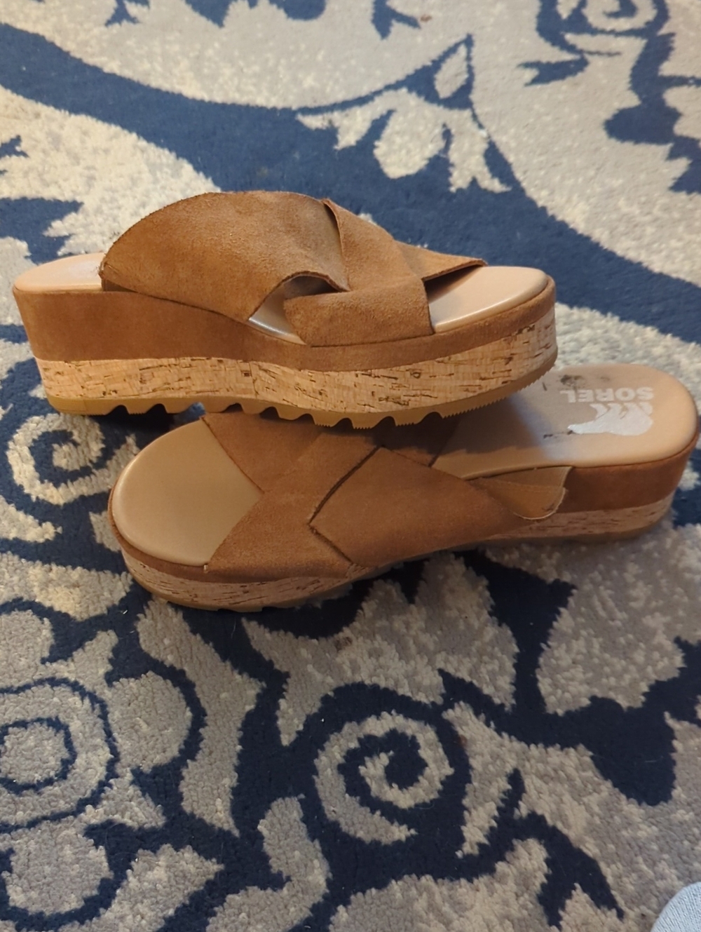 Sorel Ella Camel Tan Suede Crossover Platform Slide Size 11